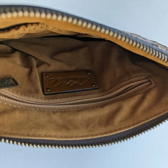 Patricia Nash Genuine Leather Embossed Floral Swirl Wristlet Clutch Bag - Brown
